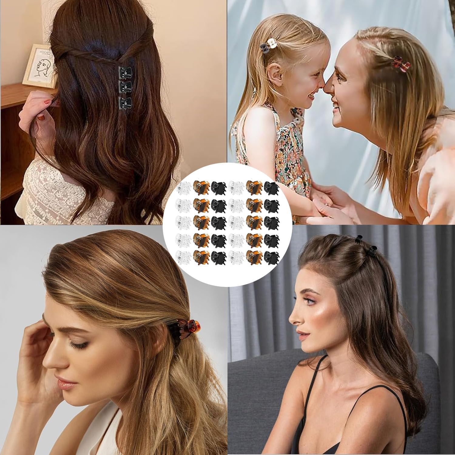Set of 30 Small Hair Clips, Mini Hair Clips, Plastic Hair Clips and Clips Hair Accessories for Girls and Women (Black, Brown and Transparent) image number 1