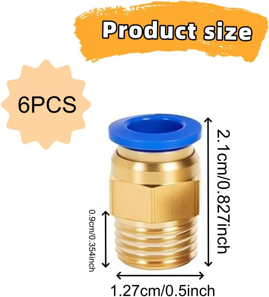 6PCS Straight Pneumatic Push to Quick Connect Fittings 1/4Npt Male X 8Mm Tube Od，Straight Push-Fit Air Fittings, Dual-Port Nylon Connectors, Push-To-Seal Hose Couplings image number 4