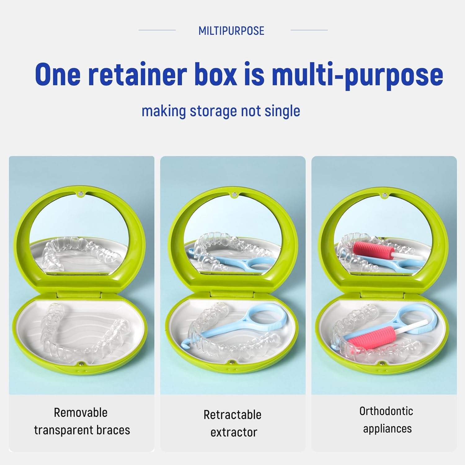 Annhua Retainer Case with Mirror - Slim Magnetic Mouthguard Case with Silicone Textured Liner for Braces and Aligners, Travel Dental Box - Pink - Blue image number 7