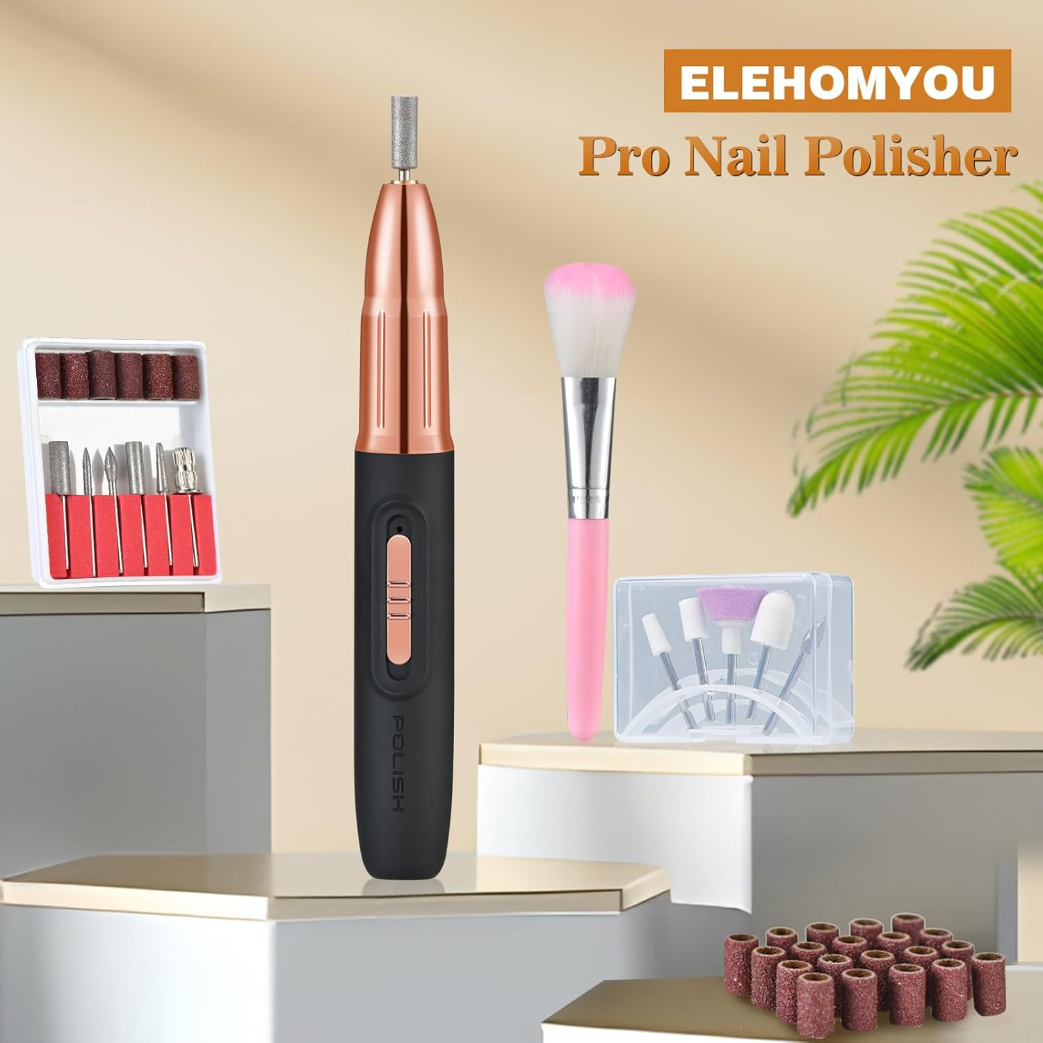 ELEHOME Electric Nail Drill File, Cordless Nail Drill for Acrylic Gel Dip Powder Nails, Rechargeable Electric Nail File Machine E File for Manicure Pedicure Polishing Shape, Black