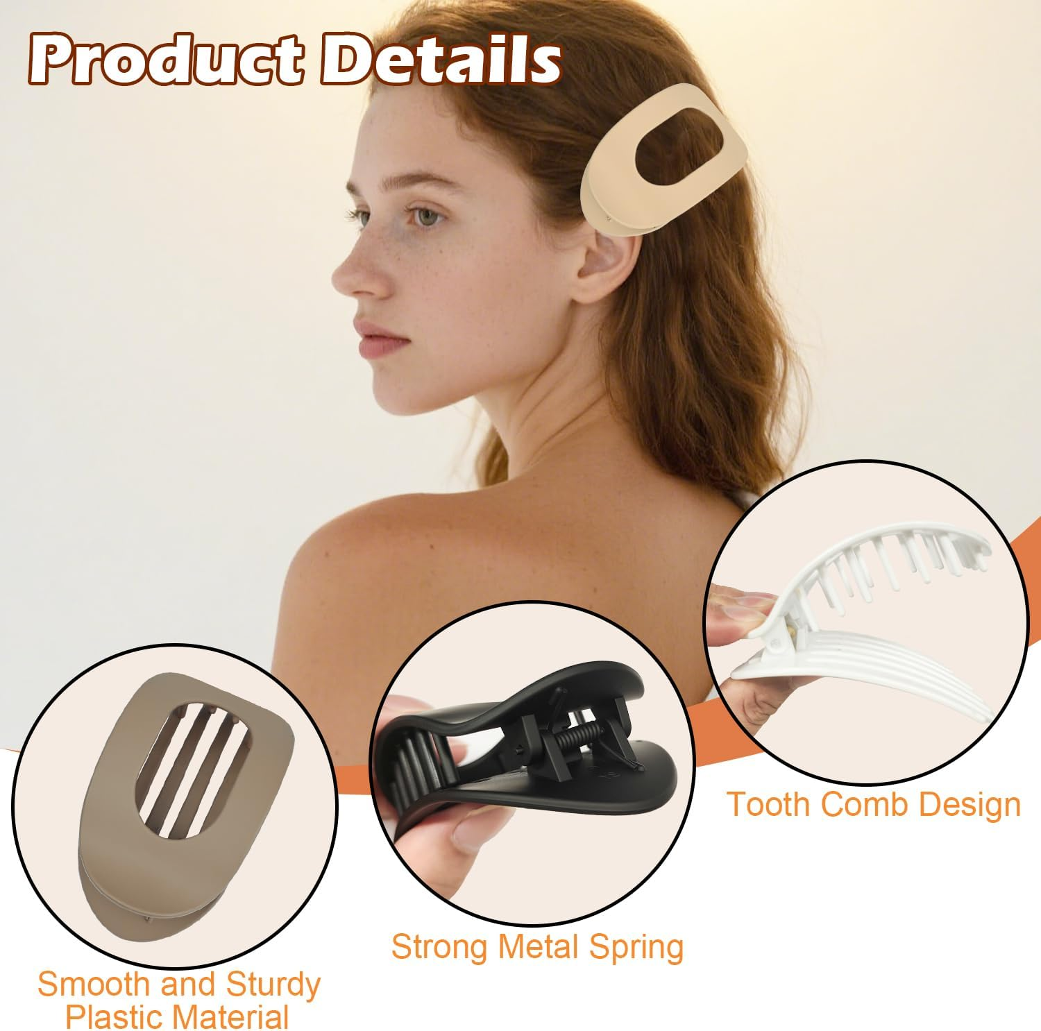 ARWIG 4 Pcs Flat Hair Claw Clips | Curved Womens Hair Clips | Lay Flat Hair Clip | Hair Accessories for Women | Flat Claw Clips for Thick Hair (Colour 2) image number 5