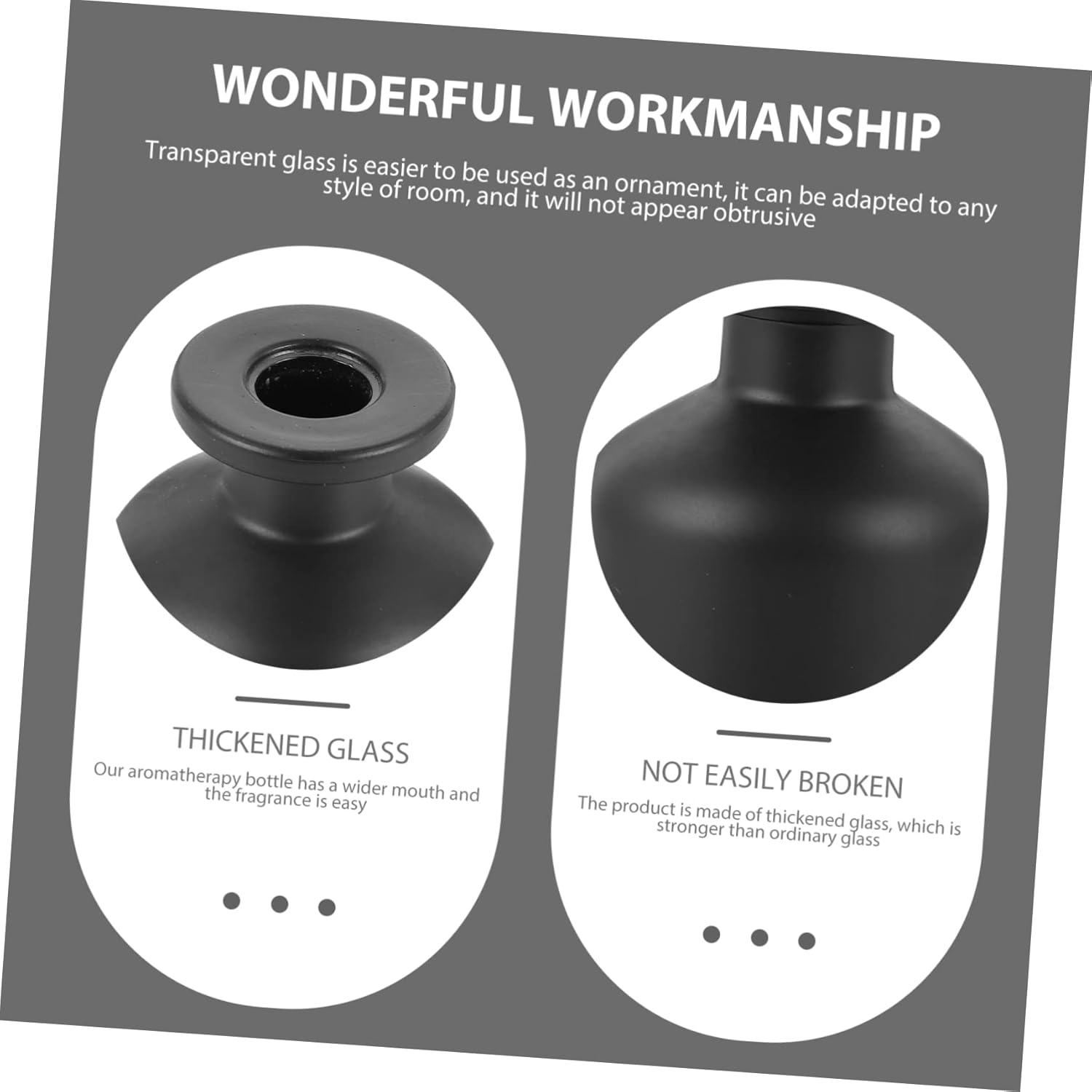 Yardenfun 2Pcs 150Ml Glass Aroma Bottles Matte Black Reed Diffuser Fragrance Release Bottles Home Decor Living Room Aromatherapy image number 2