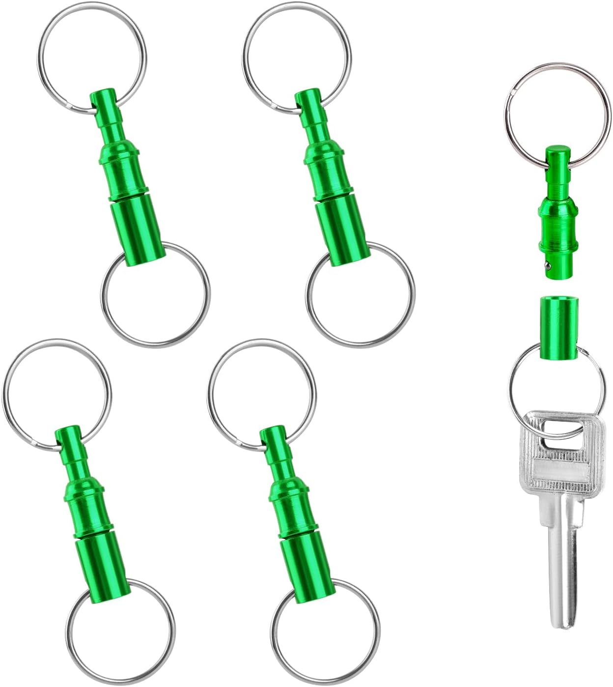 4Pcs Quick Release Keychain, Iron Brass Alloy Detachable Lock Holder Pull Apart Key Chain Quick Release Key Ring Double Spring Split Snap Separate Detachable Key Ring Quick Disconnect Keychain (Green) image number 6