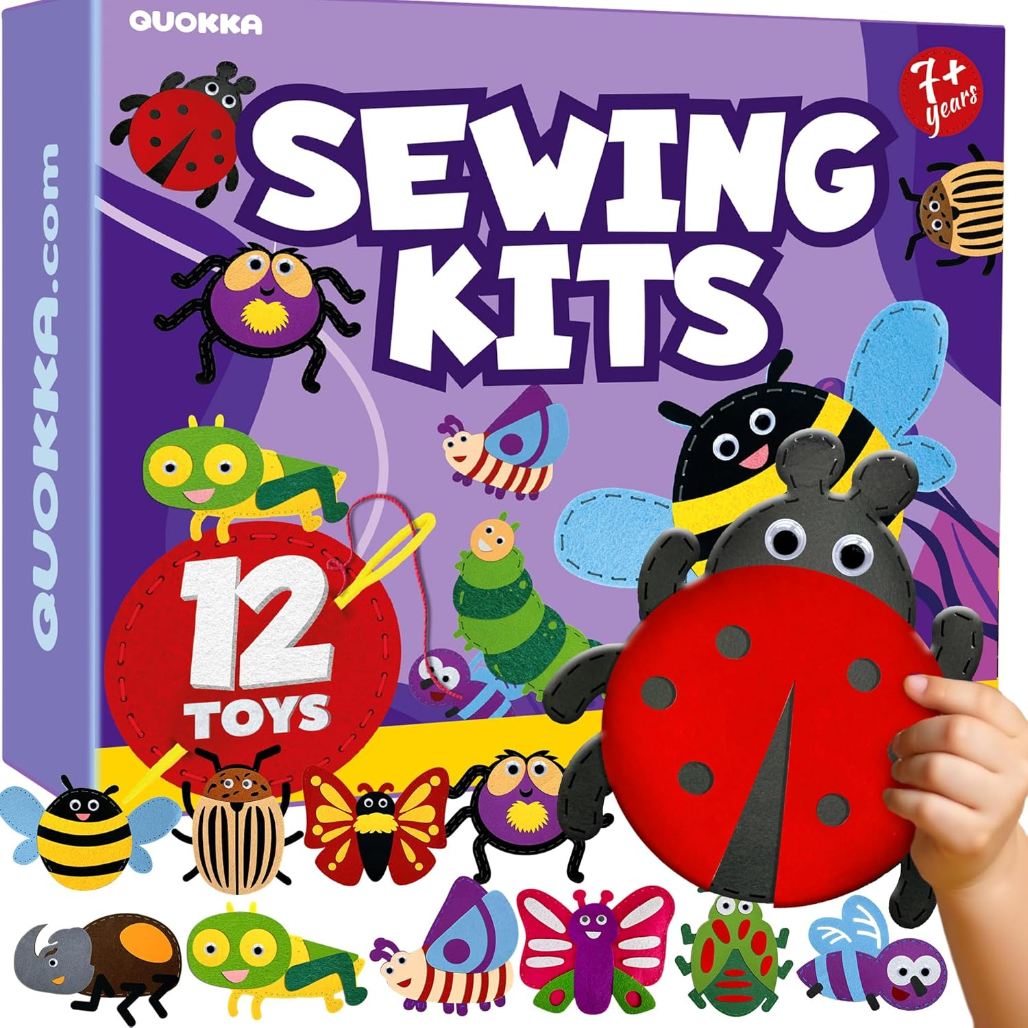 QUOKKA Kids Crafts Ages 4-8, DIY Beginner Needle and Thread Kit - 12 Fairy Tale Sewing Kit Basic - Fun Arts Crafts for Kids Ages 6-8 Girls Boys - Plastic Needles, Scissors - 6+ Year Old Girl Gifts