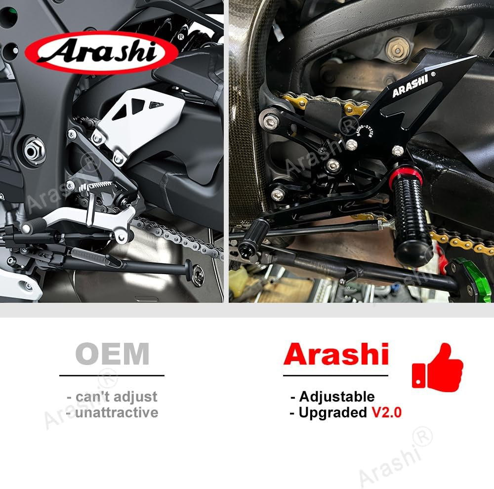Arashi (Version 2.0) Rearsets for Kawasaki Z900 ZR900 2020-2022 Motorcycle Accessories Parts Adjustable Footrests Foot Peg Rear Sets Z ZR 900 Black