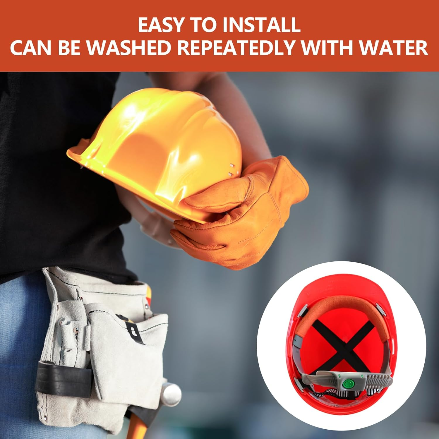 Welding Helmet Orange Sweat Bands, Orange Sweatband, 4 Pack Self-Adhesive Hardhat Sweatbands, Washable Pads, Welding Helmet Liner for Construction Chainsaw Hard Hat Keep Dry image number 3