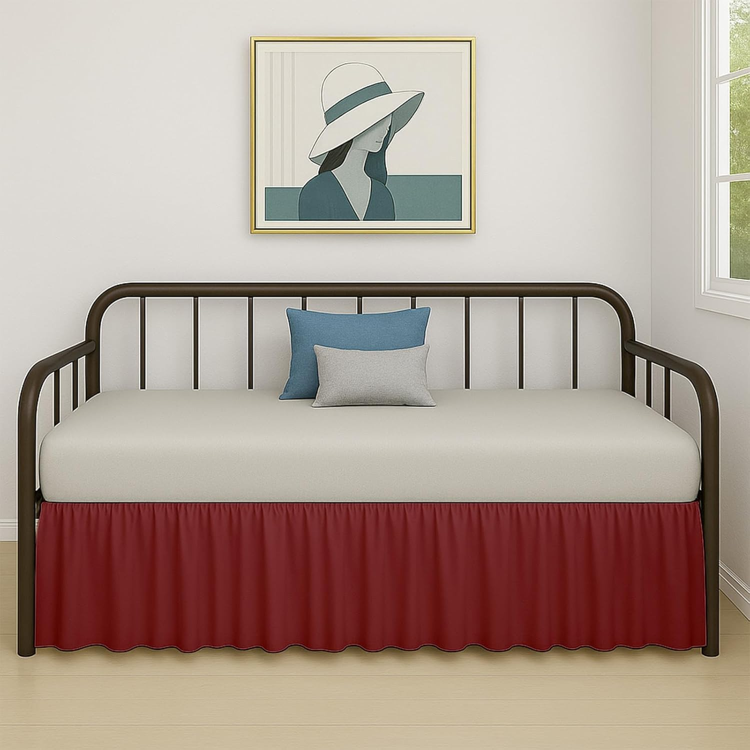 Cottington Lane Ruffled Daybed Skirt with Split Corner, Premium Hotel Quality Brushed Microfiber Twin Size Gather Dust Ruffle 18 Inch Drop Sofa Bedskirt, Easy Fit, Stay in Place, White