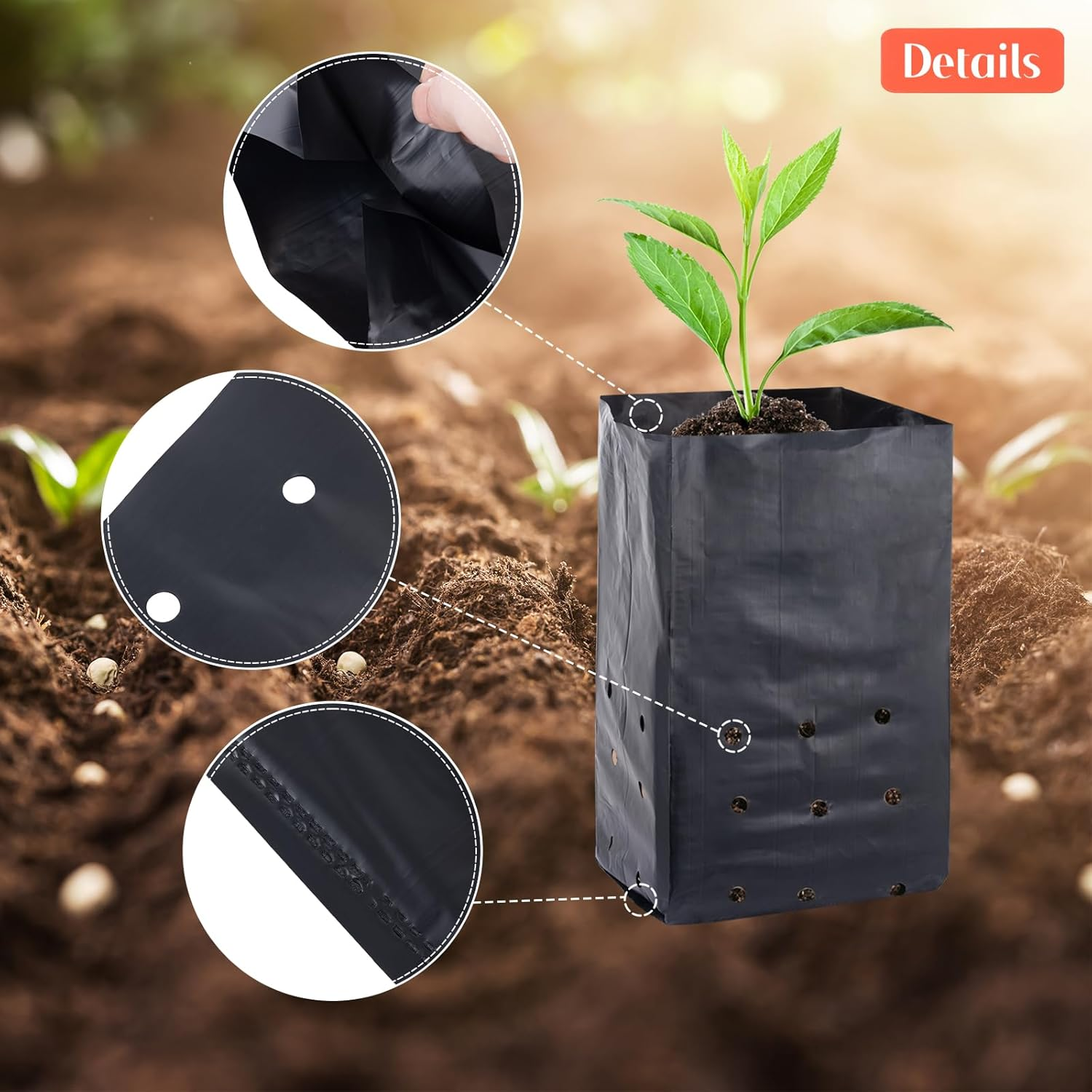 100 Pcs Nursery Growing Bags Seedling Starter Bags with 30 Plant Labels & 2 Mini Watering Sprinklers,Plant Grow Bags Plants Pots Plastic Pouches for Garden Trees,Flowers, Vegetable(7.5X3.8X2.6 Inch)