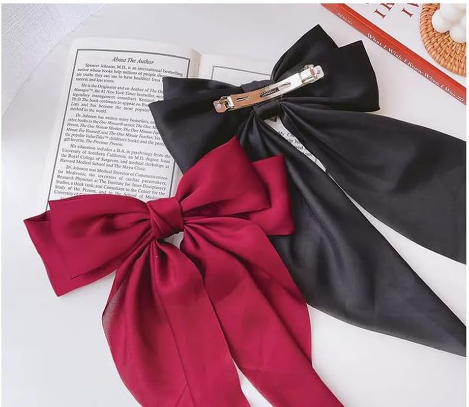 Hair Clips with Large Bow and Long Aeidy Satin, Elegant Hairpin Bow, French Hair Clip, Hair Accessories for Women, Girls for Party, Christmas, Women, Navy Blue image number 4