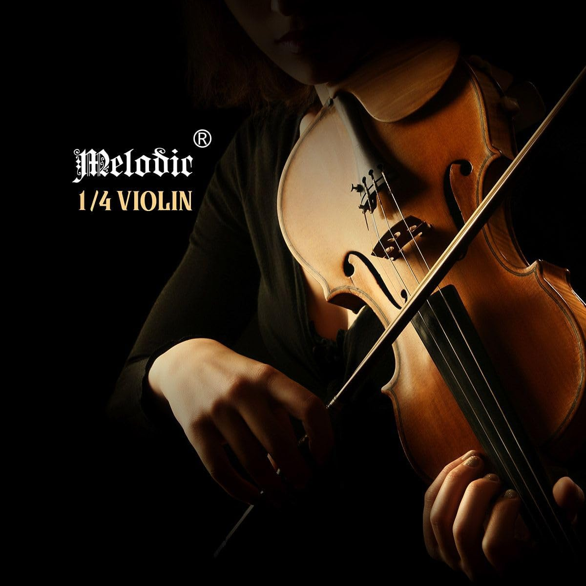 Melodic 1/4 Size Acoustic Violin Kit 4 Strings Natural Varnish Finish with Case Bow image number 1