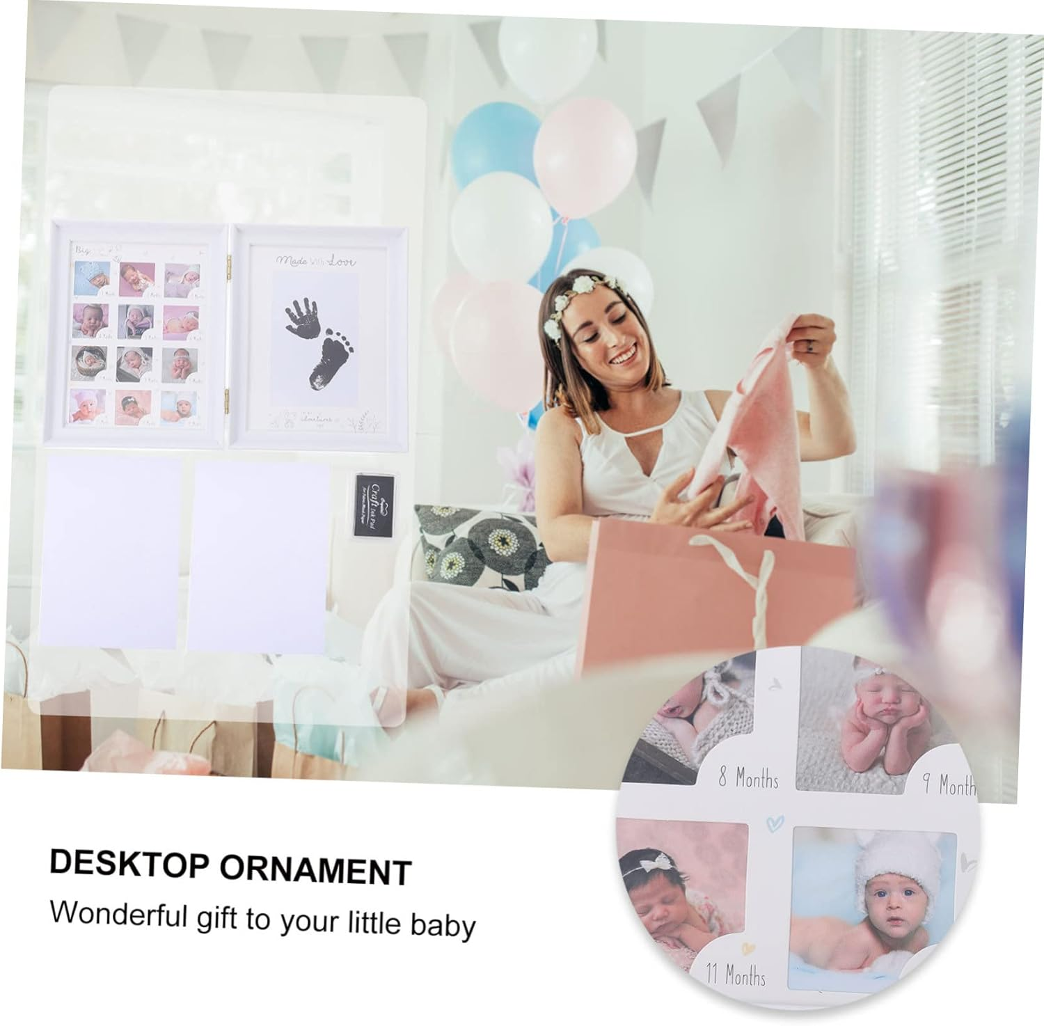 ERINGOGO Growth Photo Frame Desktop Picture Frame Ornament for Newborn Footprint Memories Durable and Safe Keepsake Holder Present for First Birthday