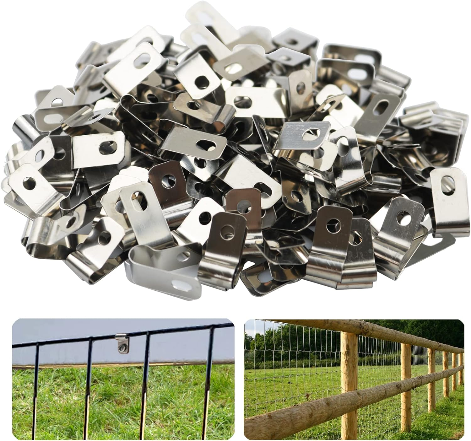 200 Pcs Silver Stainless Steel Wire Clamps, Agricultural Fencing Mounting Clips, 12-16 Gauge Welded Wire to Wood, Metal or Vinyl Fence