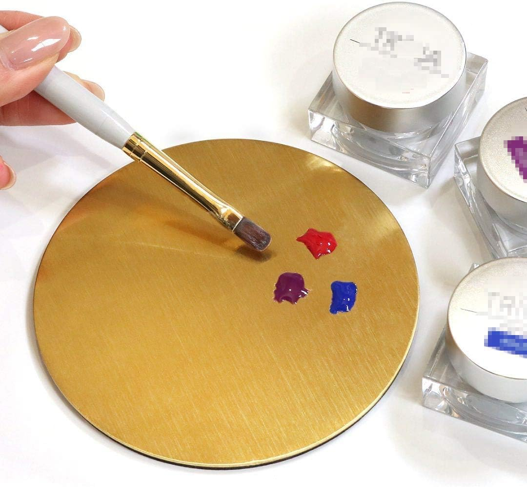 2Pcs Nail Palettes Nail Art Cosmetic Artist Mixing Plates Tray Pigment Plate Polish Drawing Color Palette Holder Nail Gel Color Display Board for Nail Art DIY Manicure Tool, round and Square (Gold) image number 3