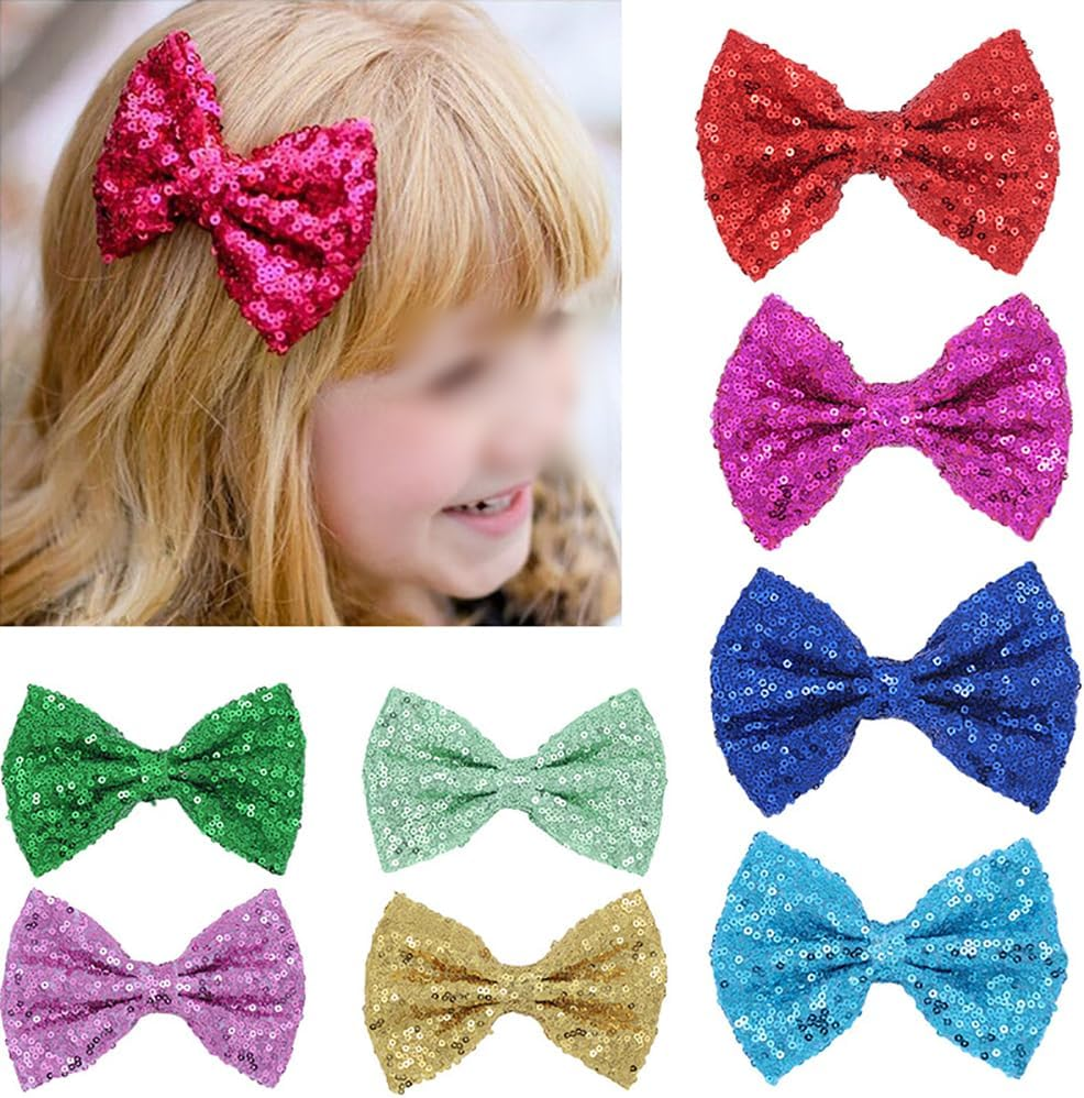 Valentine'S Day Hair Clips Large Sequin Hair Bow Glitter Hair Clips Decorative Christmas Hair Bow Clips for Women Girls Black Silver and Gold 3 Pack image number 5