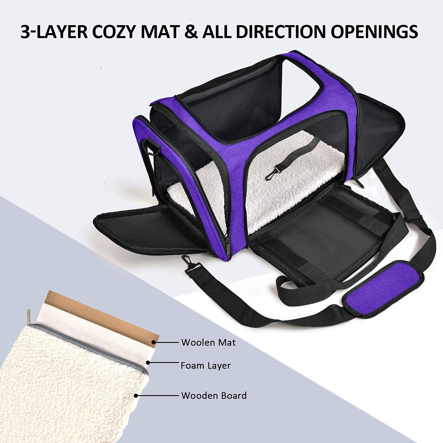Henkelion Large Cat Carriers Dog Carrier Pet Carrier for Large Cats Dogs Puppies up to 25Lbs, Airline Approved Big Dog Carrier Soft Sided, Collapsible Waterproof Travel Puppy Carrier - Purple