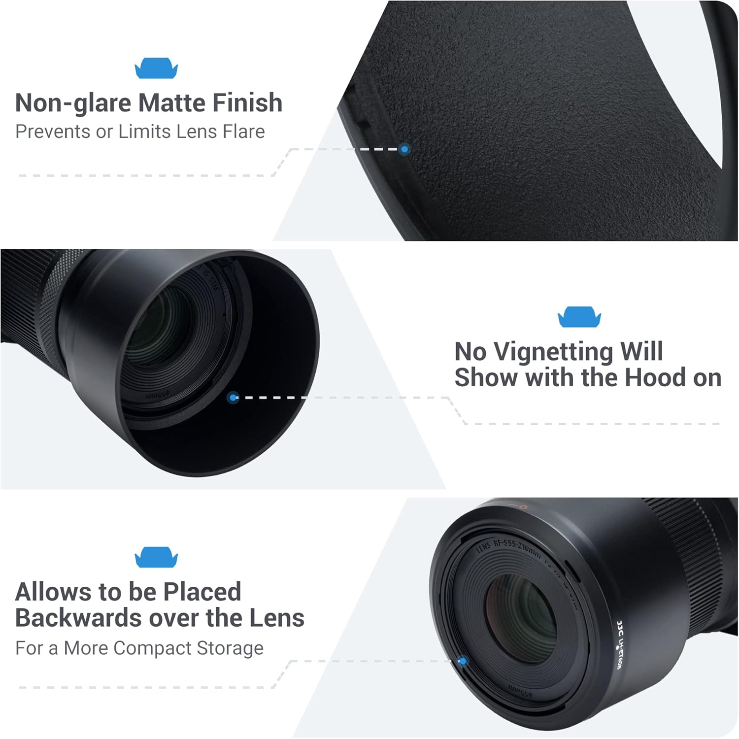 JJC Reversible Petal Bayonet Lens Hood for Canon RF-S 55-210Mm F5-7.1 IS STM Lens, Compatible with 55Mm Filter and Lens Cap on EOS R50 R7 R10