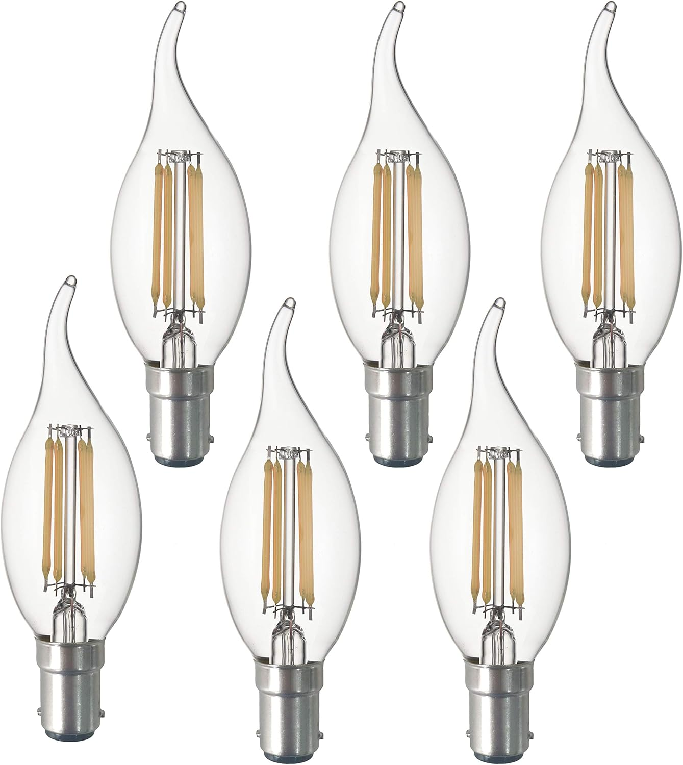 SD LUX LED Candle Bulbs Vintage Filament Led Light Bulbs,No Flicker Small Edison Bayonet LED Chandelier Bulbs - 4W (40W Equivalent) 450LM Warm White 2700K,6 Packs. (CA35-B15) image number 2