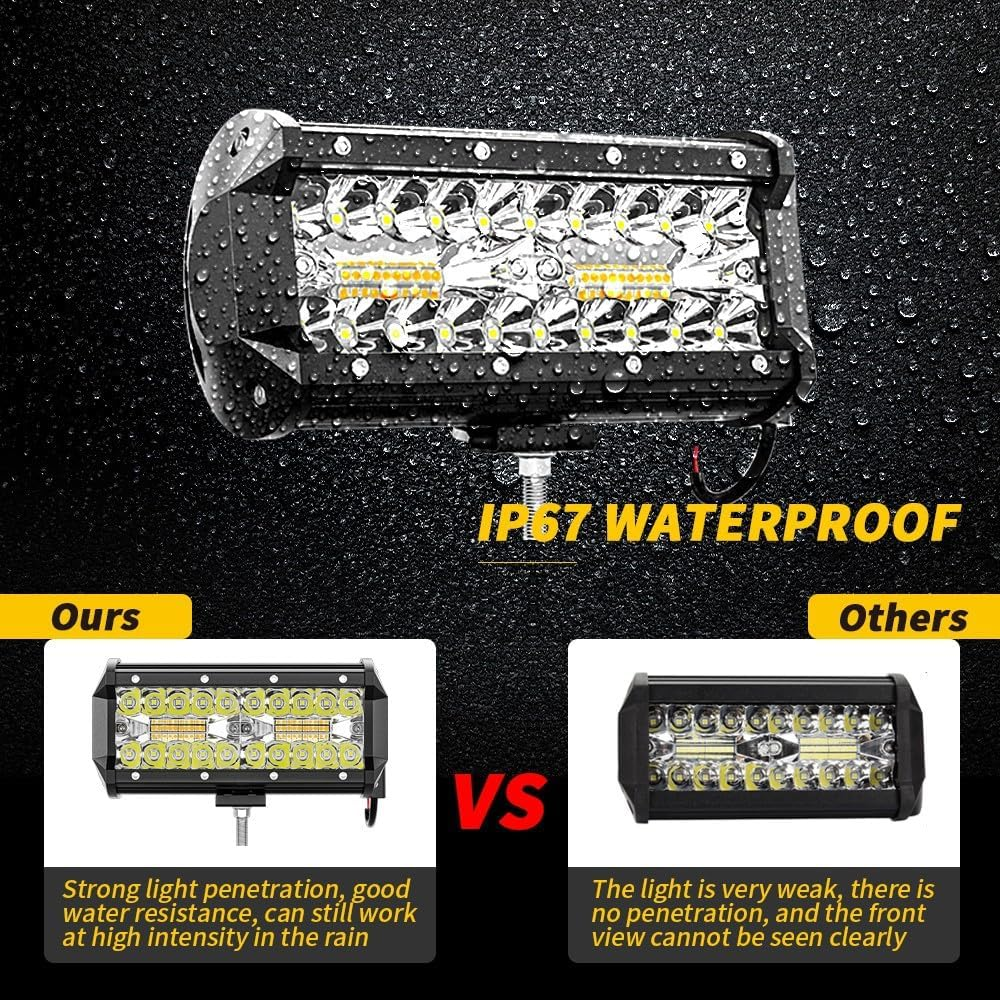 6.5 Inch 120W LED Light Bar 2PCS, off Road LED Driving Lights Spot Flood Combo Beam, Amber White Strobe, for Truck Car ATV SUV Cabin Boat, with Mounting Bracket Holder and 16AWG Wiring Harness 2 Kits image number 4
