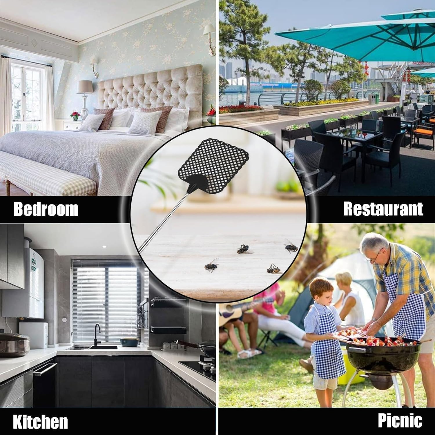 Fly Swatters, 4 Pcs Extendable Fly Swatter, Plastic Fly Swatter for Indoor, Outdoor, Classroom, Office (4 Colors,4 Pcs) image number 3