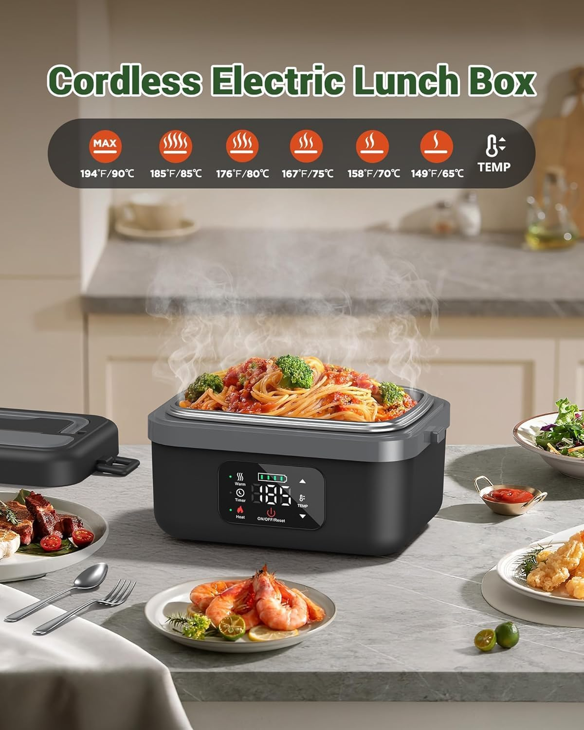 Portable Electric Lunch Box Food Warmer Heater Adult with Fork Spoon Carry Bag, Cordless Waterless Heating, Thermal Stainless Steel Lunch Box Insulated, Bento Lunchbox image number 6