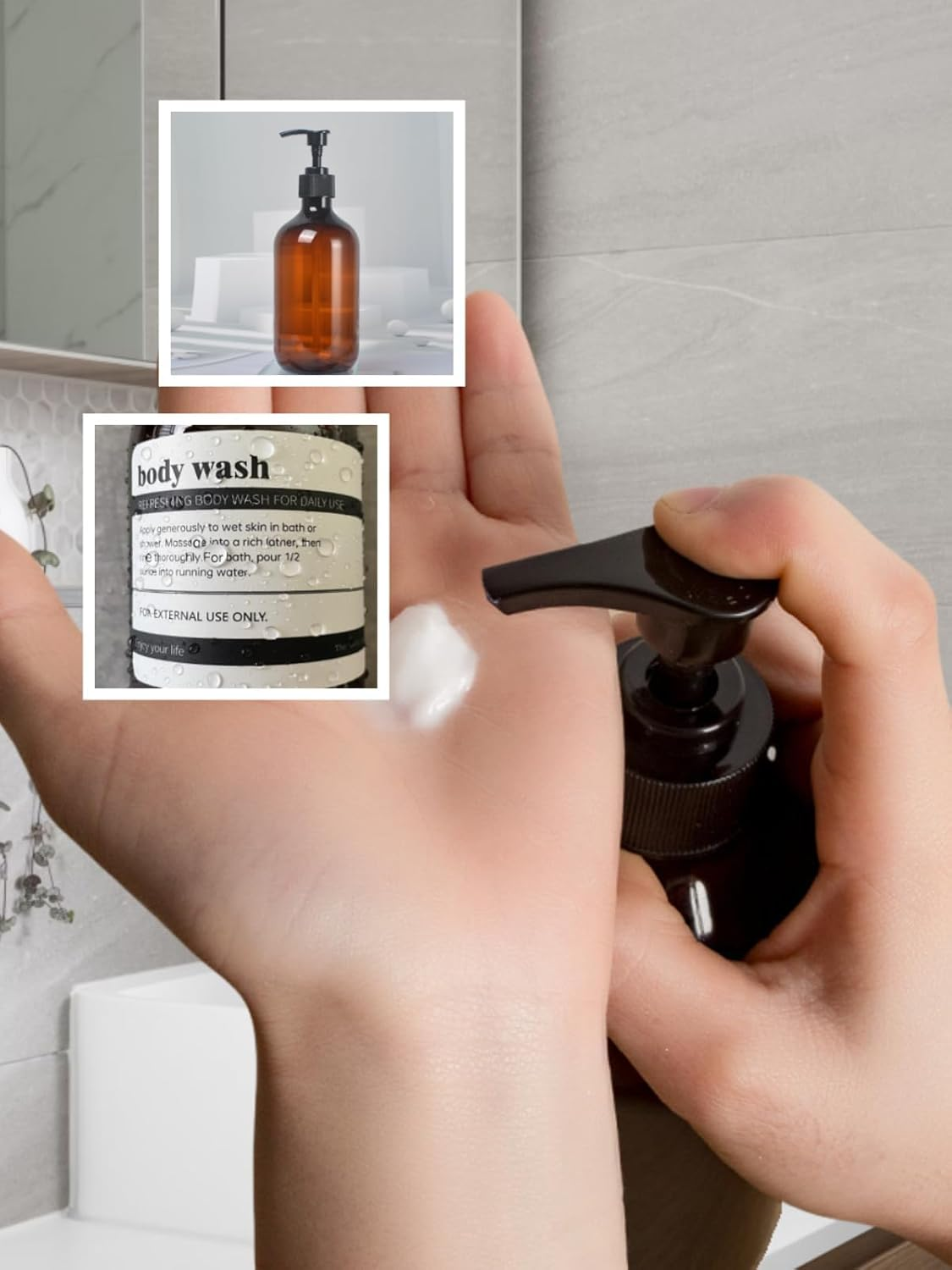 Refillable Shampoo and Conditioner Bottles, 17Oz Shampoo and Conditioner Dispenser Soap Dispenser Shampoo Dispenser Lotion Dispenser with 8 Waterproof Labels for Bathroom Hotel - Amber, 3Pcs image number 5