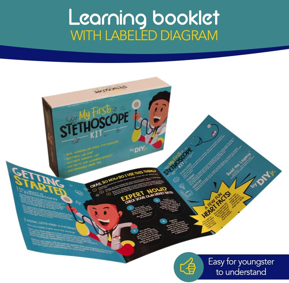 DIY Jr My First Stethoscope Doctor'S Kit - Real Stethoscope for Kids - Includes Lab Coat, Surgical Cap, Name Tag and Lanyard, Ages 6+ image number 4
