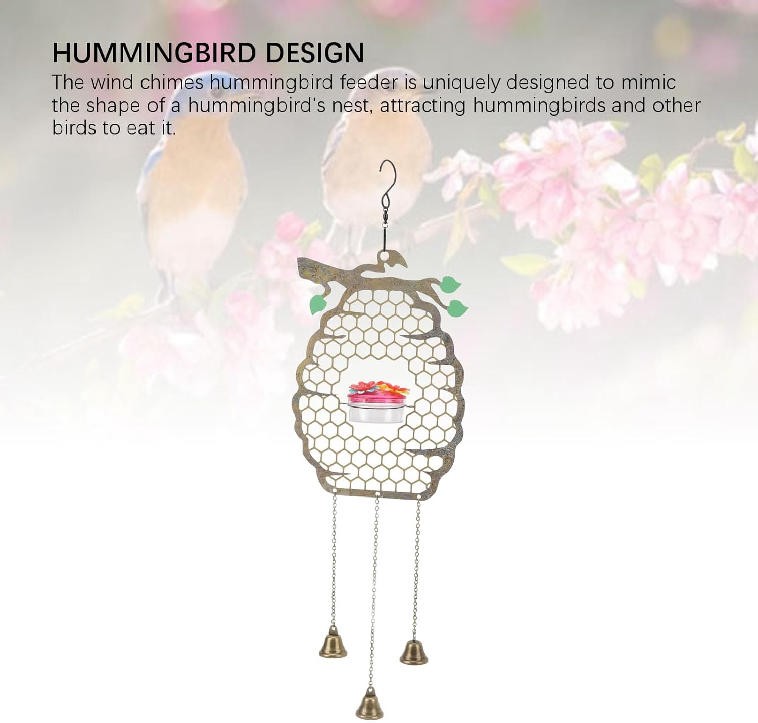 Hummingbird Feeder, Hummingbird Feeders for Outdoors Hangin, Charming Wind Chimes Hummingbird Feeders, Humming Bird Feeder for Home Garden Backyard Decor Outdoors image number 2