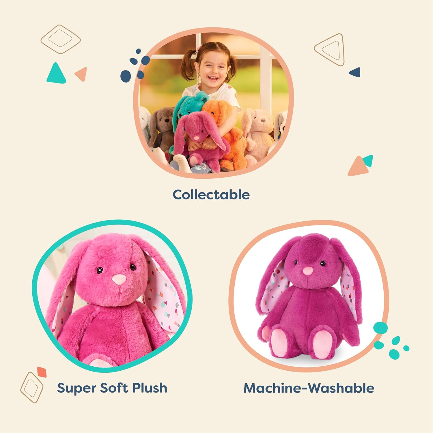 B. Toys &ndash; Plush Bunny Stuffed Animal, 12-Inch Soft Baby Toy with Floppy Ears &ndash; Safe Washable Rabbit Cuddle Companion for Babies & Toddlers, Safe Materials for 0+ Months&ndash; Pink image number 4