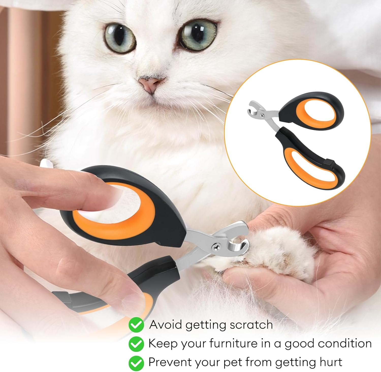 2 Pcs Cat Nail Clipper - Professional Claw Trimmer & Stainless-Steel Trimmers, Safe Painless Cutting Suits All Small Pets Such as Dogs, Cats, Puppies, Kittens, Birds, Hamsters (Orange) image number 5