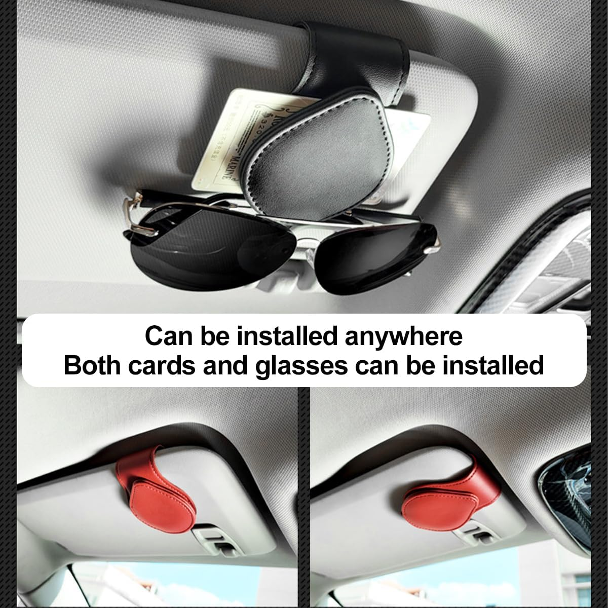 Mandark Magnetic Sunglass Holder for Car Visor, Leather Vehicle Eyeglass Hanger Clip, Automotive Interior Ticket Card Glasses Organizer Clamp Accessories, Universal for SUV, Sedan, Truck(Pink)