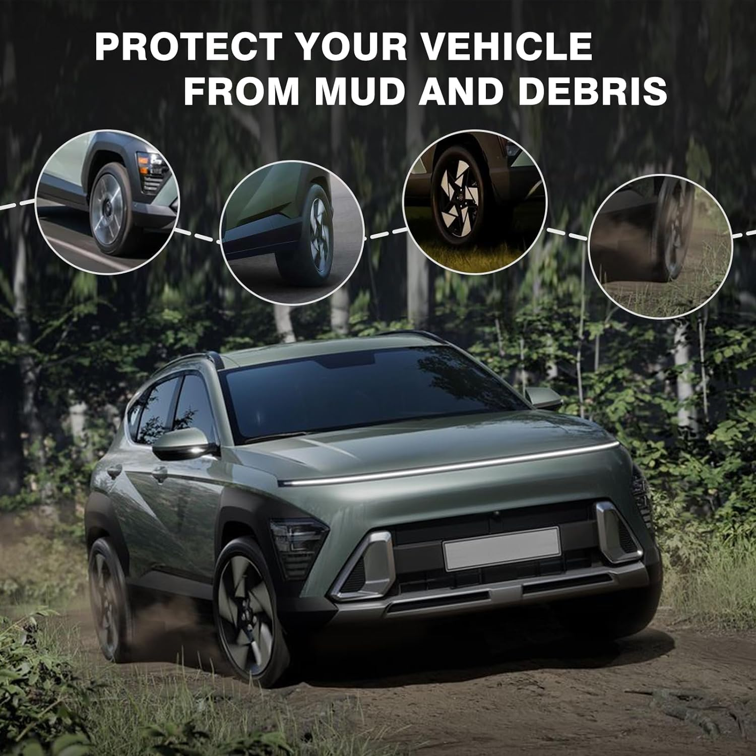 Muslogy for 2024 Kona Mud Flaps Splash Guards Front & Rear 4Pcs Fender Flaps No Drilling Required Compatible with Hyundai Kona 2024 Accessories image number 3