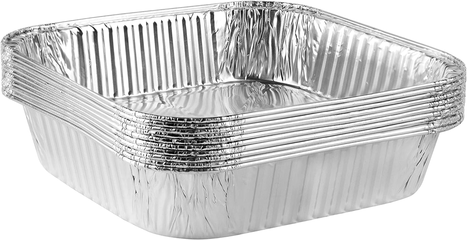 Plasticpro Disposable 8'' X 8'' X 2'' Inch Square Aluminum Tin Foil Baking Pans Bakeware - Cookware Perfect for Baking Cakes, Breads, Brownies, Bread, Meatloaf, Lasagna, Pack of 10 image number 6