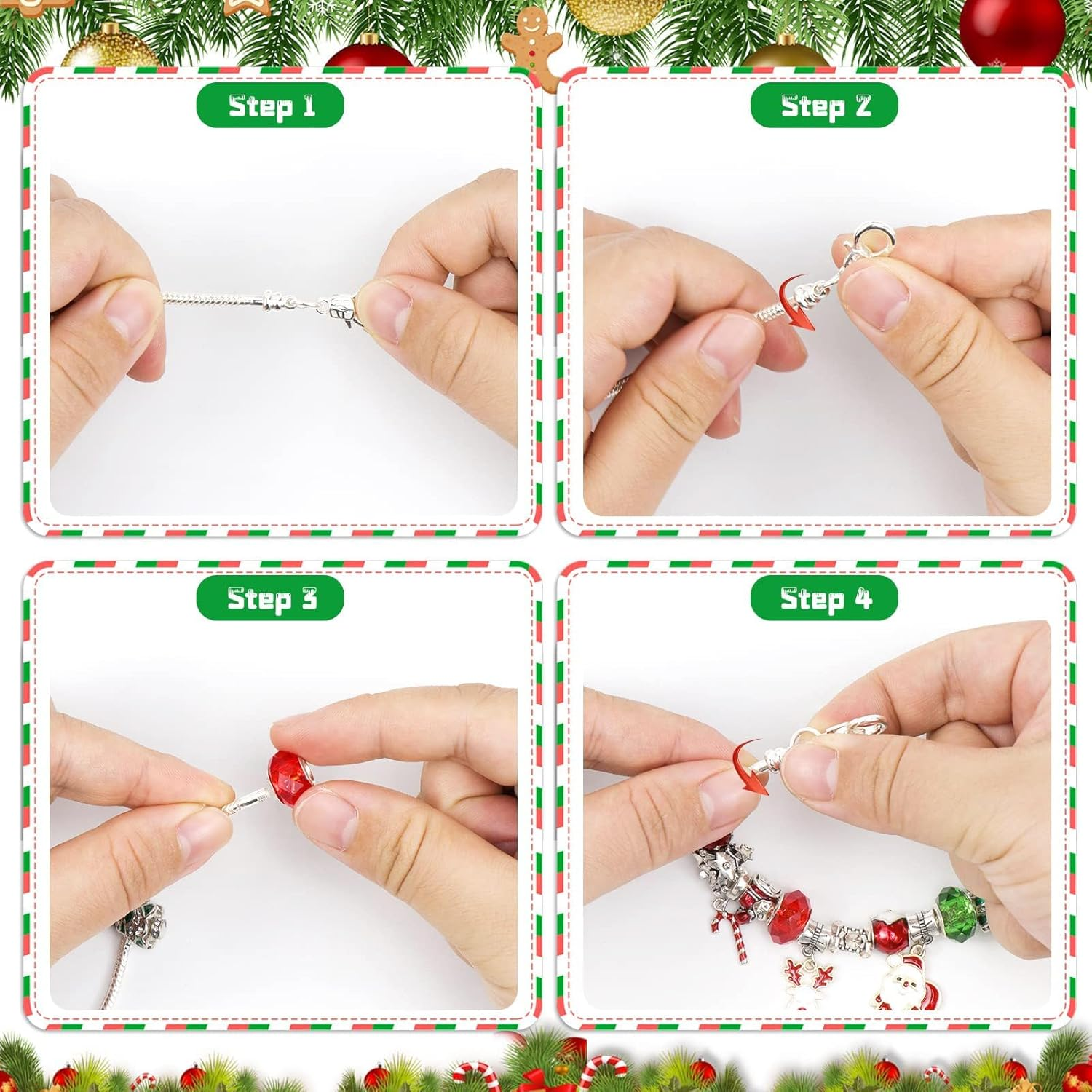 Christmas Advent Calendar Bracelets Set Christmas Countdown Calendar DIY Bracelets Necklace Jewelry Pendant Making Kit, Christmas Jewelry for Girls Kids Women Gift image number 1