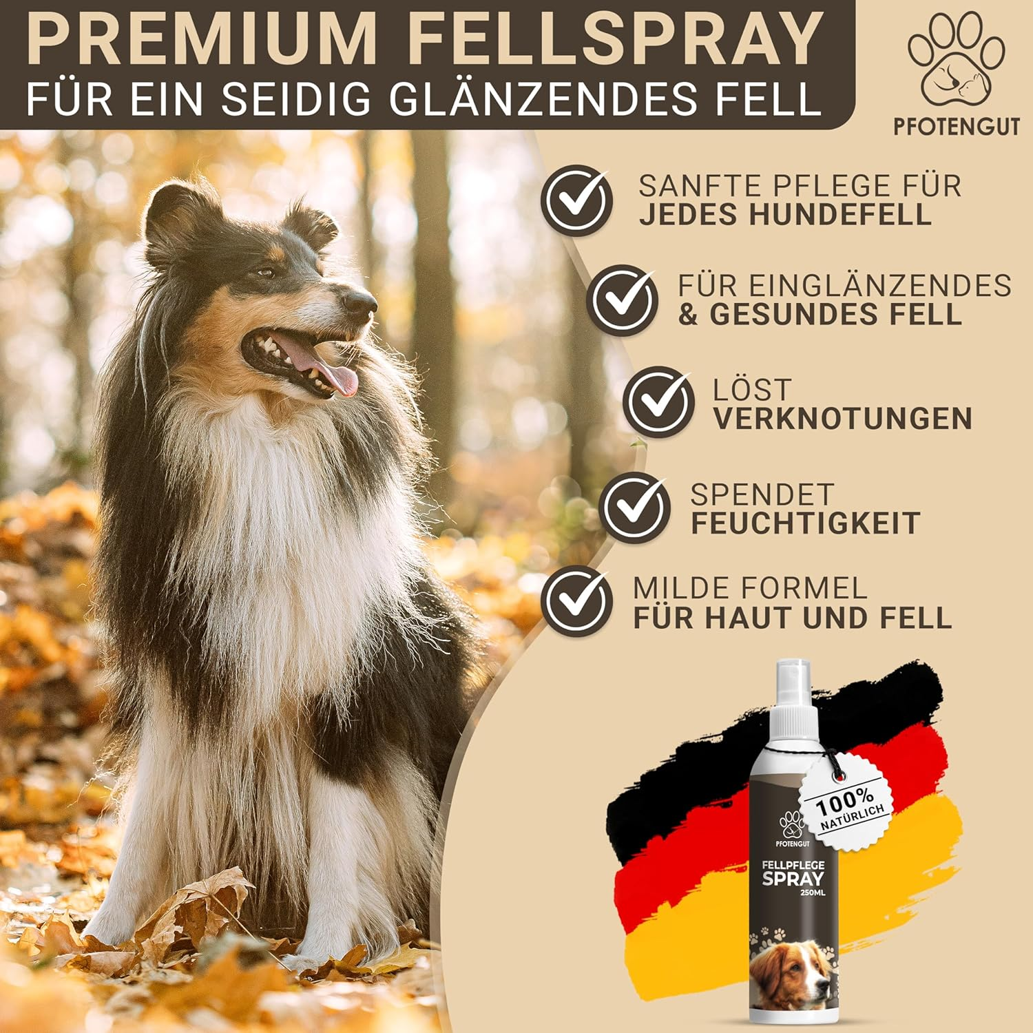 PFOTENGUT&reg; Dog Grooming Spray [250 Ml] - Veterinarian-Developed Care and Detangling Spray for Silky Shiny Coat [Suitable for All Dogs] - with Jojoba Oil and Chamomile image number 2
