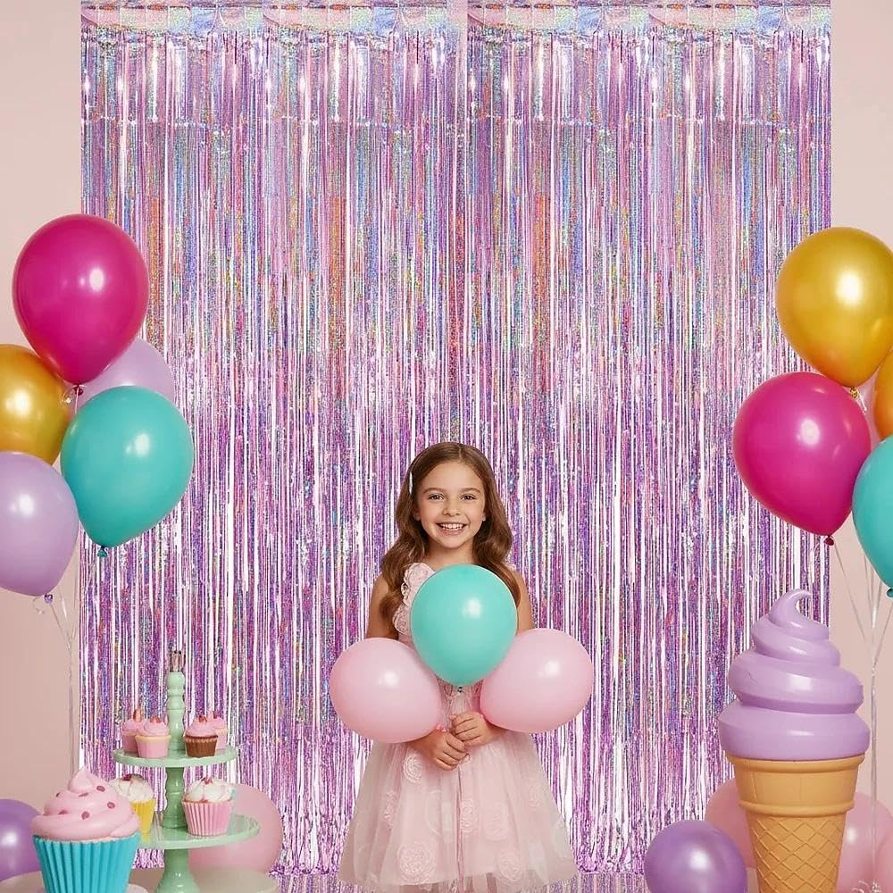 Backdrop Curtain Fringe Curtain Set, Pastel Pink Tinsel Foil Fringe Backdrop Party Decoration 1 M &times; 2.5 M Pack of 2 for Birthday Wedding Photo Booth Wall Door Decor &ndash; Haheihei image number 4