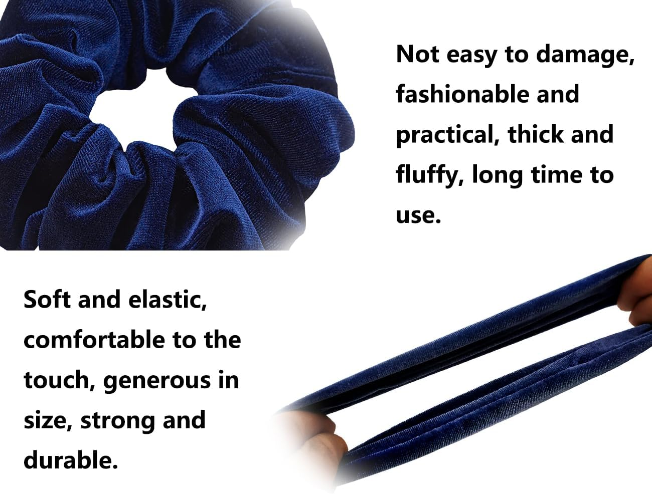 Emezddo Pack of 2 Hair Bobbles, Thick Scrunchies, Velvet Headband, Elastic Soft Headband, Fashion Headband, Cute Hair Accessories, for Long or Curly Hair, Women and Girls (Navy Blue) image number 4