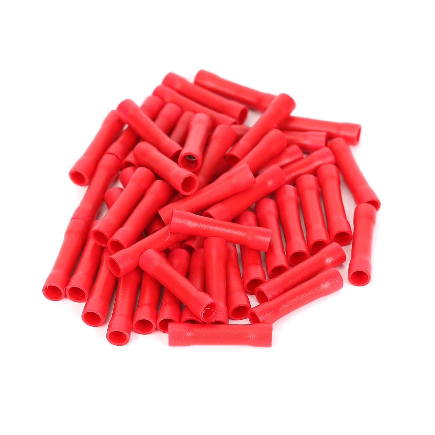 Ruimou 50Pcs Red 19A AWG 22-16 Crimp Copper Tube Butt Connector, Insulated PVC Terminals for Wire Cable, Car, Family,Electrical (Red)