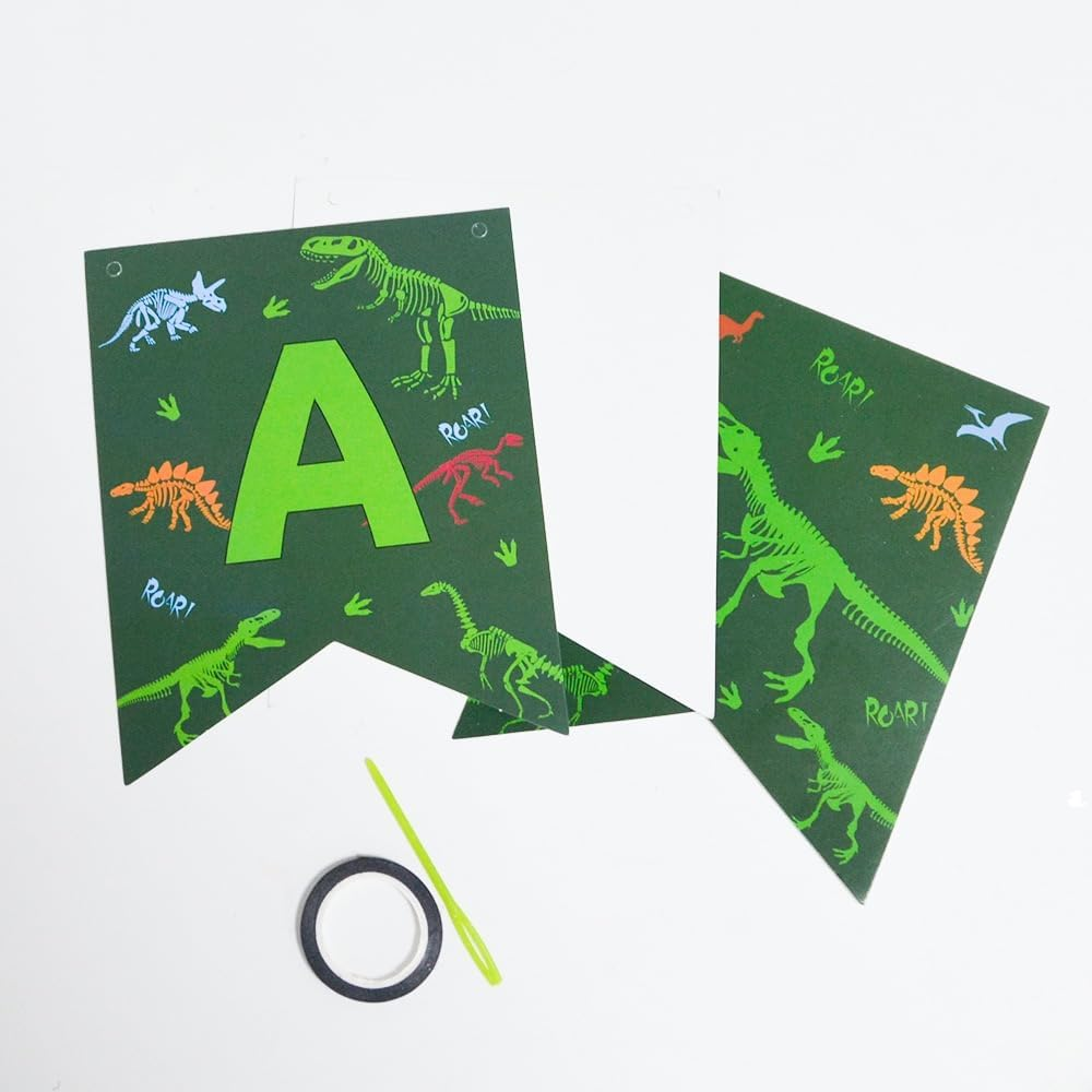 Dinosaur Theme Happy Birthday Banner, Green Camouflage Party Decoration image number 3