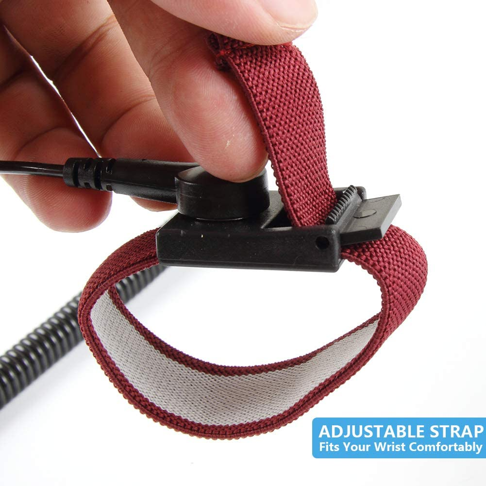 Anti Static Wrist Strap with Grounding Wire & Alligator Clip | Reusable ESD Bracelet for Electronics, PC Build, Computer Repair | Adjustable Conductive Wristband for Static Discharge Protection image number 5