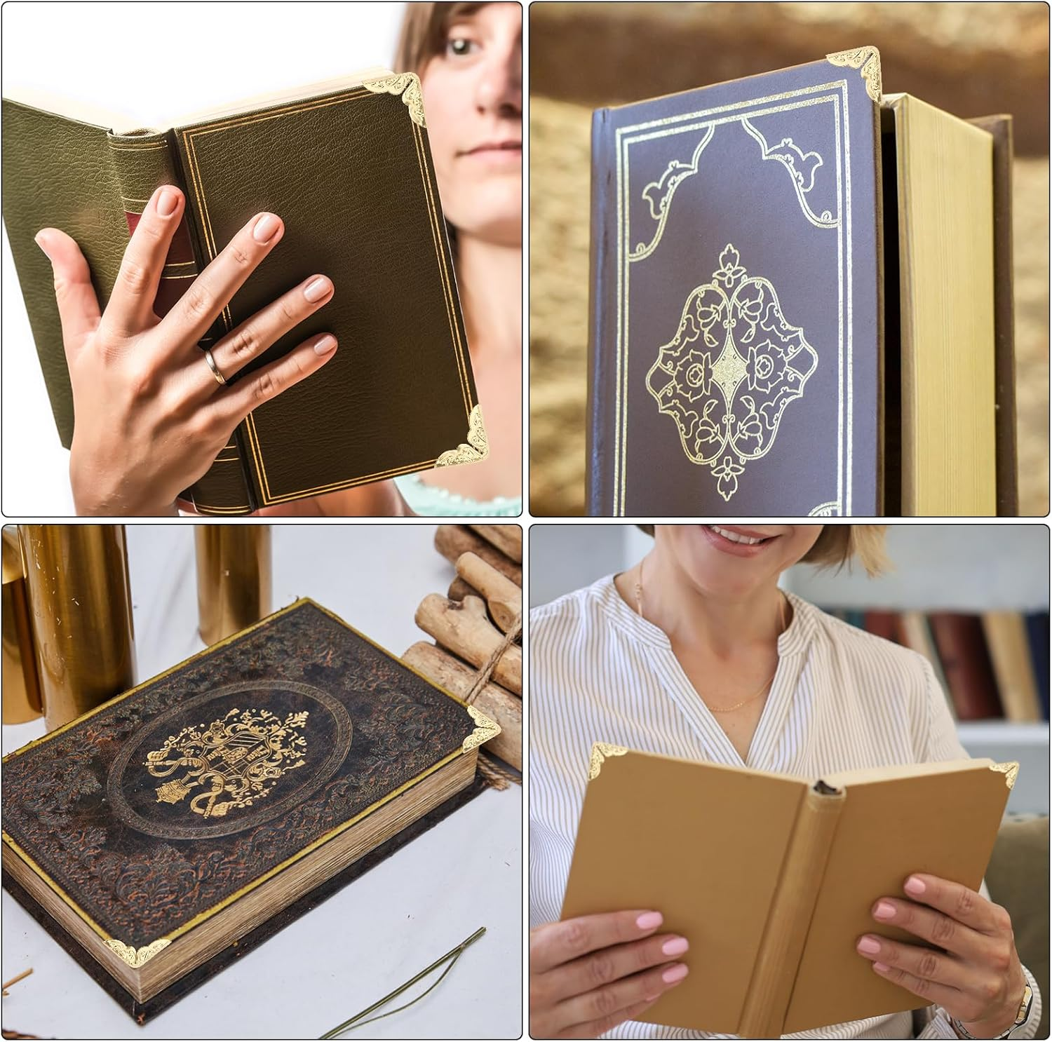 100Pcs Metal Book Corner Protectors, Vintage Book Corner Covers Decorative Paperback Book Edge Protector for Photo Album Notebook Scrapbook Menu File Folder (Gold) image number 5