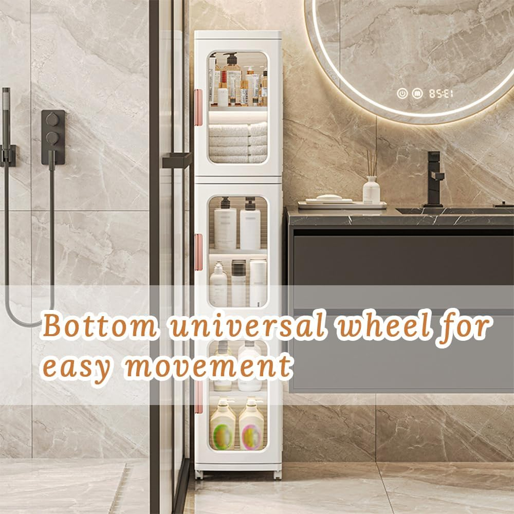 Bathroom Storage Cabinet with Wheels, Toilet Crevice Toilet Washbasin Supplies Storage Rack with Adjustable Shelves, Suitable for Small Spaces, Laundry Rooms, Kitchens, Living Rooms (Brown 2 Tier) image number 1