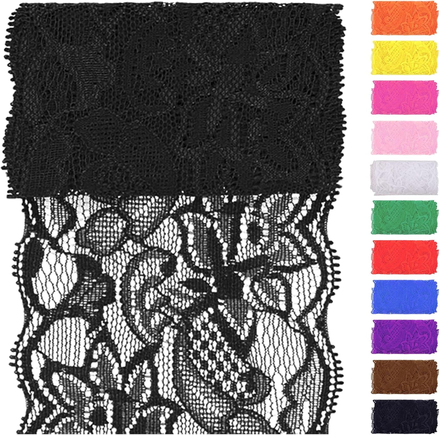 Swpeet 5 Yard by 3.15" Wide Yellow Lace Fabric Stretch Elastic, Trim Lace Ribbon, Elastic Sewing Trim Ribbon for Garment, Headbands, Wedding Bouquet Making DIY Crafts