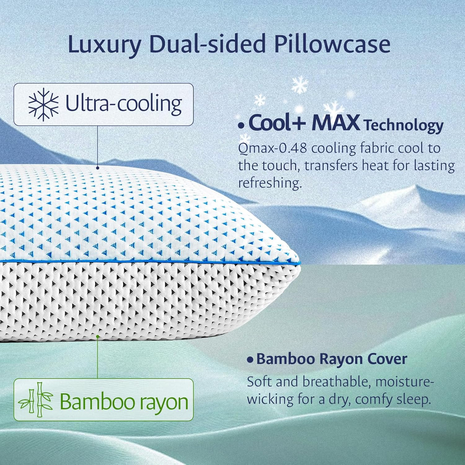 Cooling Gel Memory Foam Pillows Queen Size Set of 2 for Sleeping,Bamboo Rayon Adjustable Firm Shredded Foam Bed Pillows 2 Pack for Side, Back, Stomach Sleepers Luxury Washable Breathable Pillowcase image number 3