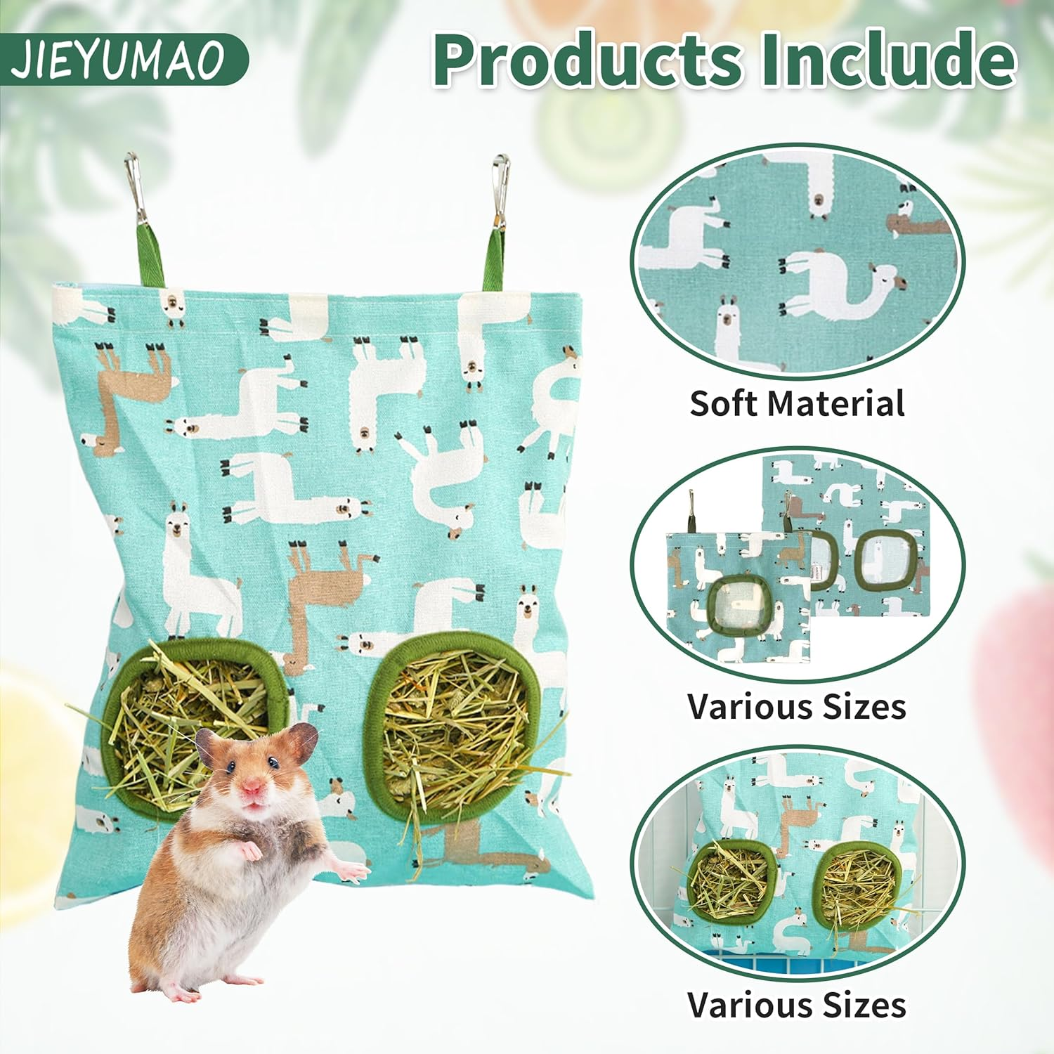 JIEYUMAO Rabbit Hay Feeder Bag, 3 Pack Guinea Pig Hay Feeder, 2 Sizes Small Animals Hay Bag for Small Pets, Hanging Feeders Sack Bunny Hay Feeders for Rabbit Guinea Pig Hamsters image number 3