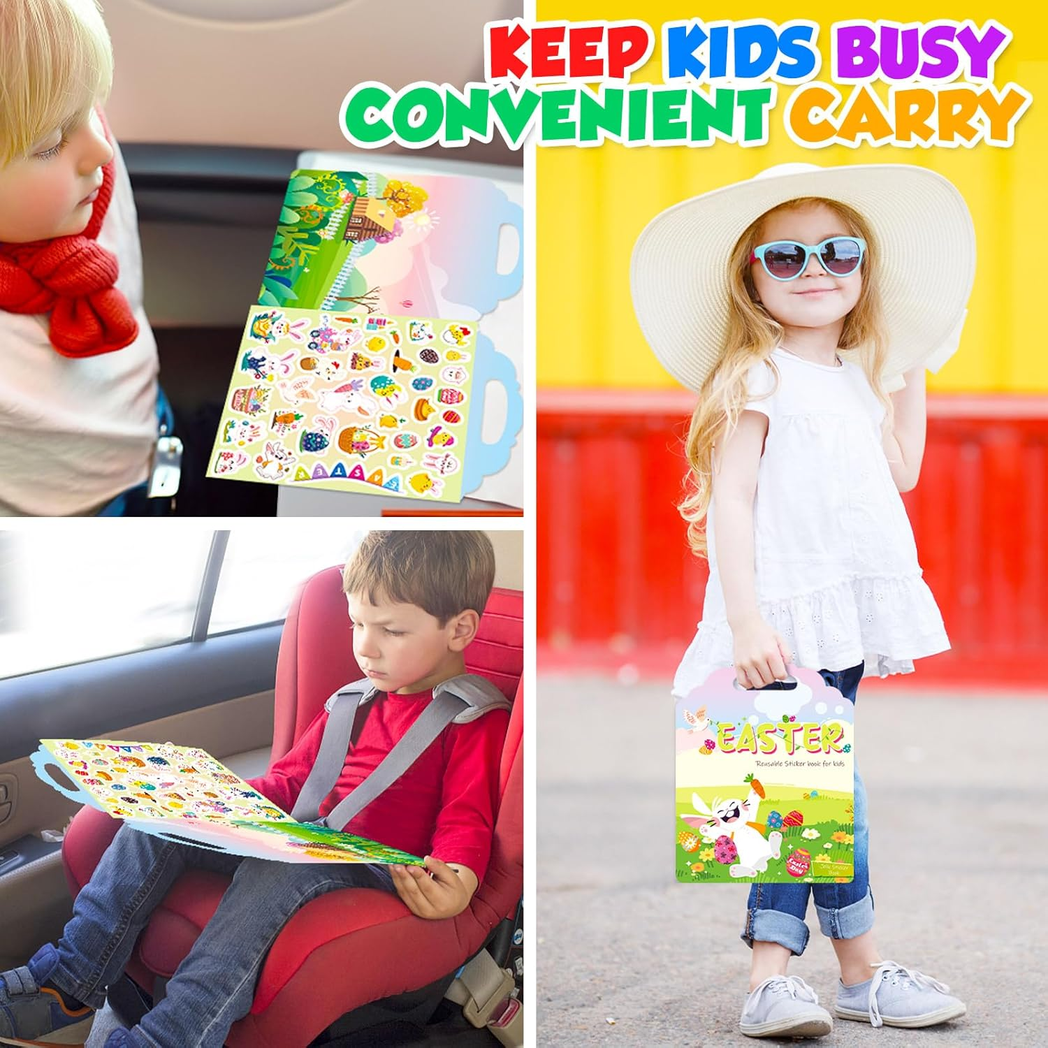 2 Pack Reusable Easter Puffy Sticker Book for Kids, Rabbit Egg Carrots Chicke,91 Foam Stickers for Easter Party Favors image number 4