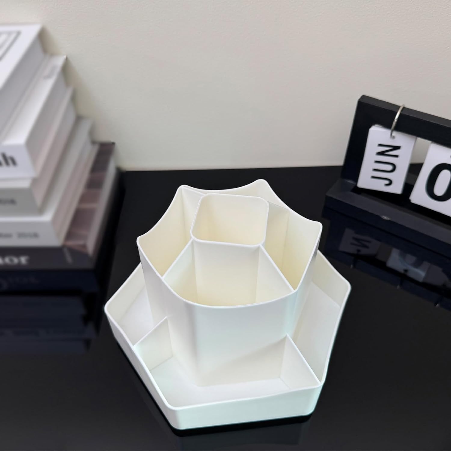 Pencil Pen Holder, 360&deg; Spinning Desk Organizer with 9 Tiered Compartments for Pens, Makeup Brushes, Kitchen Utensils & Crafts, Sturdy Lazy Susan Design -White image number 3