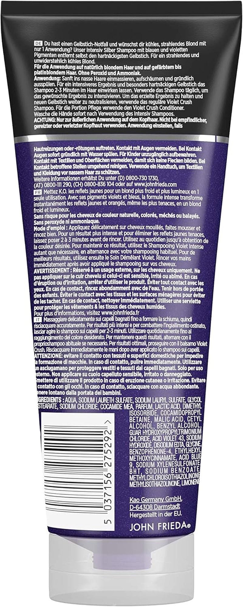 John Frieda Violet Crush Intensive Silver Shampoo - Anti-Yellowing - Also against Orange Tones - with Purple Pigments 250Ml image number 6