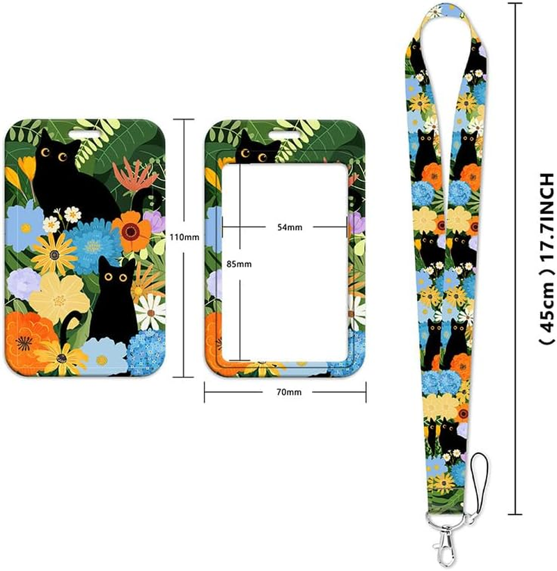 YJSPARKK 2PACK ID Card Holder,Lanyard with Card Holder,Name Tag Badge Keychain Perfect for Office Workers Student Teacher Nurses Doctor Coach (Cat) - Flower image number 5