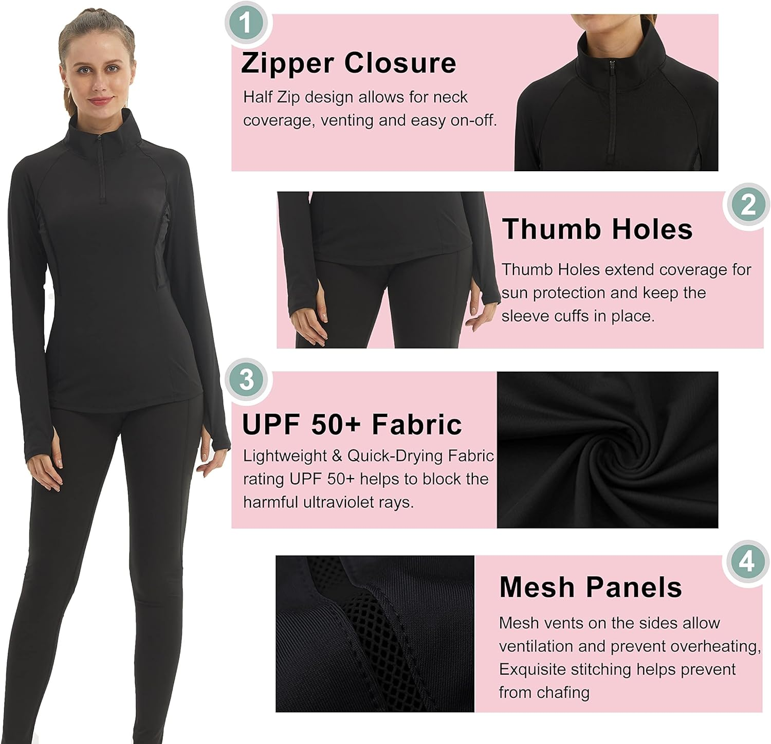 LANBAOSI Women'S Workout Long Sleeve Shirts Half Zip Pullover Slim Fit Athletic Yoga Tops Running Shirts with Thumbholes