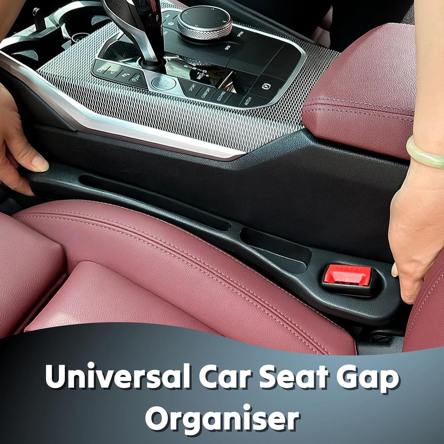 Universal Car Seat Gap Organiser 2 Pack, Premium PU Leather Storage Box for Cars, Suvs, Trucks, Non-Slip Phone/Key/Wallet Holder, Neat and Efficient Car Seat Gap Filler, Black image number 2